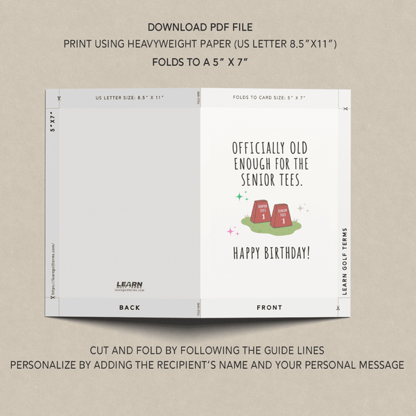 Senior Tees Printable Golf Birthday Card Funny Golfer Greeting Card