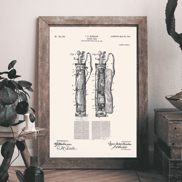 Golf Gift: Vintage Caddy Bag Patent Poster (Printable Wall Art)